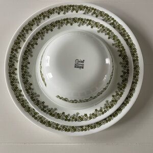 Corelle Vintage Crazy Daisy Daisies Spring Blossoms Green and White Set